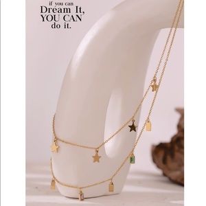 18K Gold Plated Stars and Cubic Zirconia Layered Charm Necklace